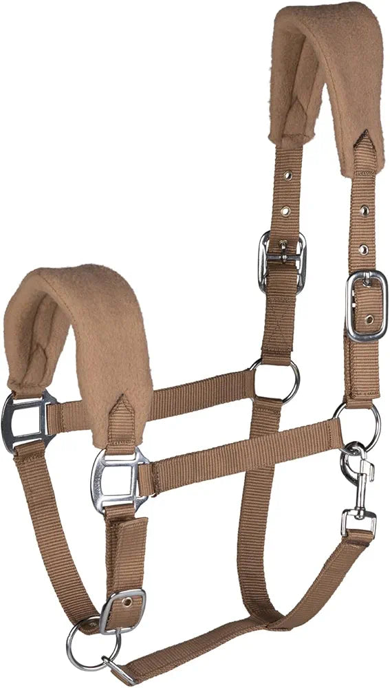 Kiel Adjustable Horse Halter with Fleece Padding - Tan - Pony