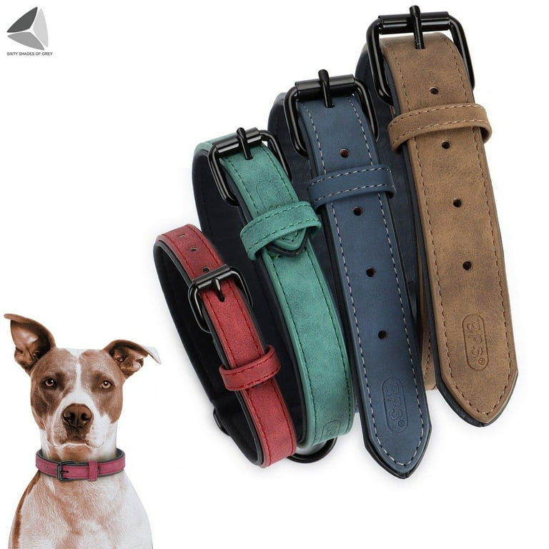 PU Leather Dogs Collar Adjustable Soft Padded Pet Collar for Small Medium Large Dogs (M, Blue)