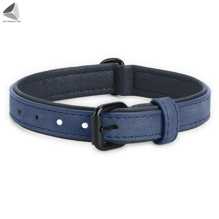 PU Leather Dogs Collar Adjustable Soft Padded Pet Collar for Small Medium Large Dogs (M, Blue)