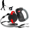 Dual Retractable Dog Leash, Auto-Untangle, Reflective Leads, Black
