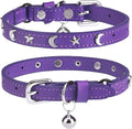 Leather Cat Collars for Boy Girl Cats with Bell and Safety Elastic Belt, Personalized Star and Moon Stud Adjustable